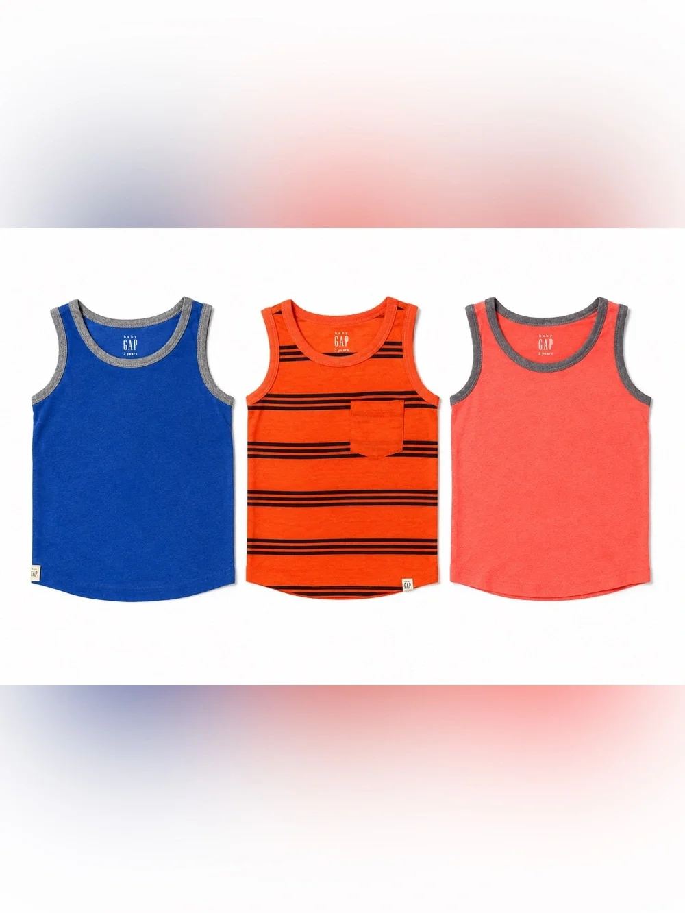 Baby Gap Toddler Boys 3 Pack Tank Tops 2T Blue Orange Pink Summer Bundle